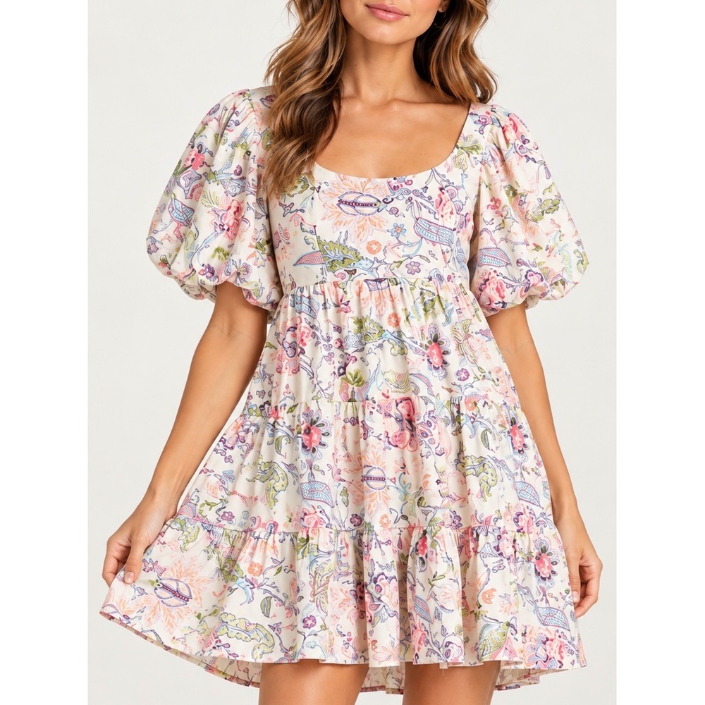 Cinq à Sept Ethel Paisley Puff Sleeve Babydoll Dress Size 8